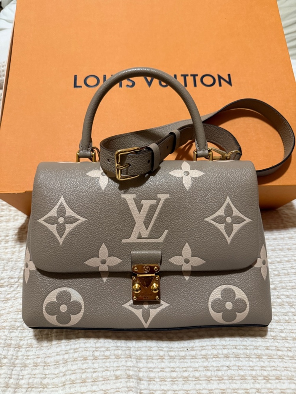 Louis Vuitton Taupe & Cream Monogram Top Handle Satchel